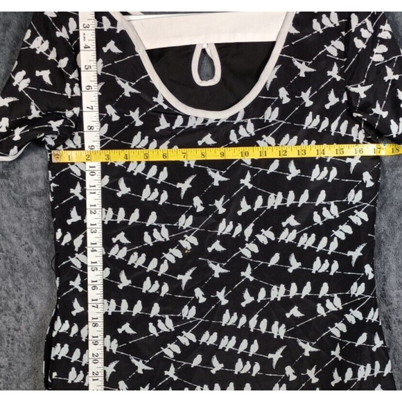 Anthropologie Tulle Dress Birds On A Wire Small Short Sleeve Black White Print - Picture 5 of 10
